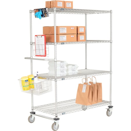 Nexel Chrome Curbside Wire Truck w/4 Shelves & Polyurethane Casters, 72L x 24W x 69H CS24724C